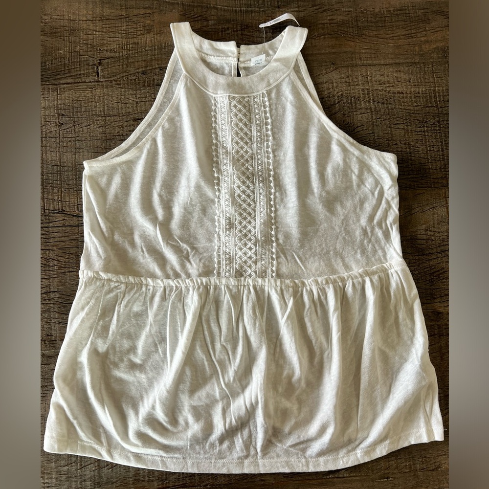 White High neck tank with button back closure, size M